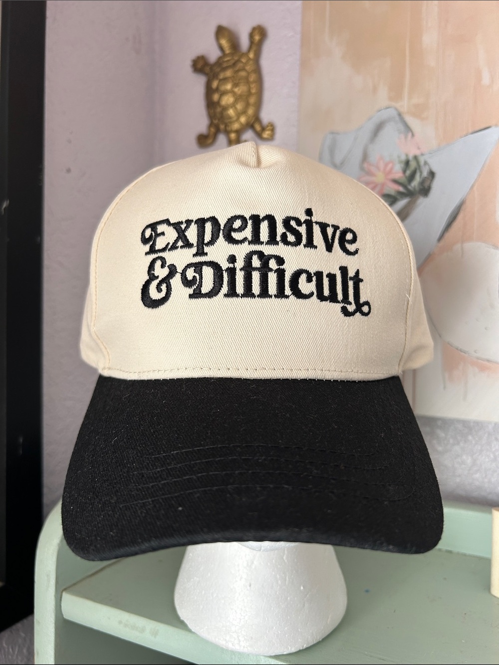 Expensive & Difficult Embroidered Two-Tone Cap - Cream & Black